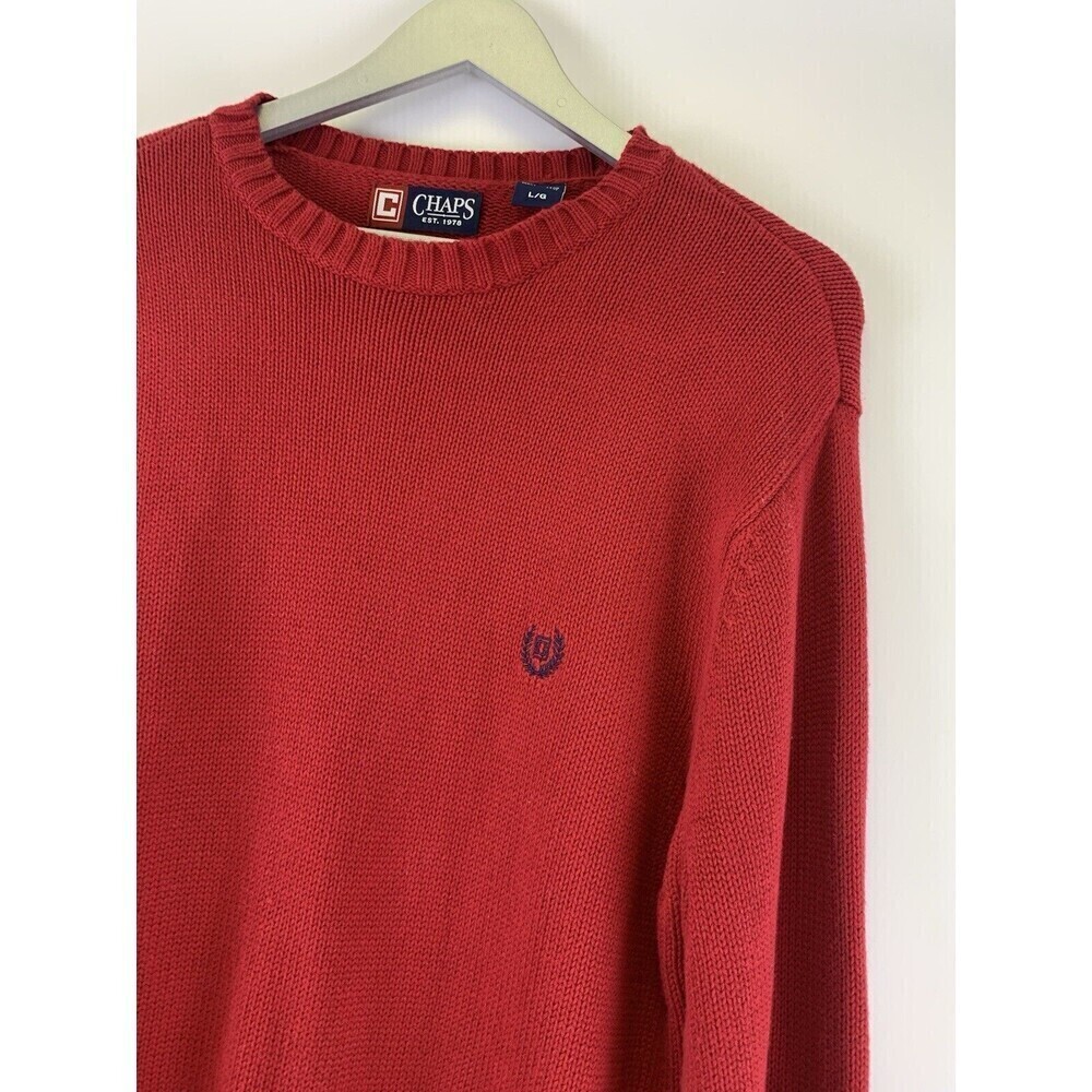 BOGO Chaps Ralph Lauren Red Crewneck Sweater Cotton Pullover Ribbed Hem Mens L - Picture 2 of 11